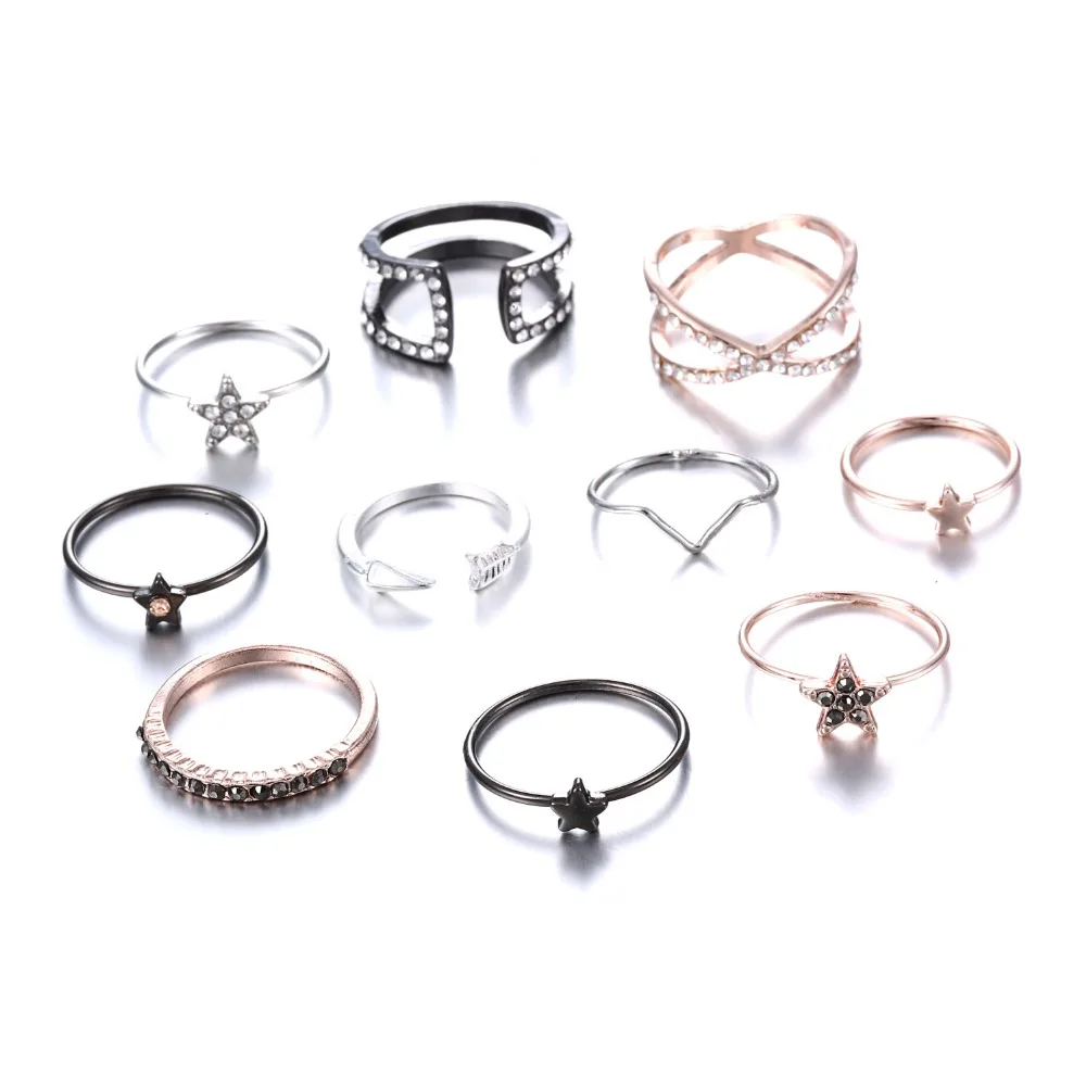 

10 Pcs Vintage Geometric Knuckle Rings Set for Women Boho Simple Star Ring Set Bohemian on Finger Jewelry Bague Femme