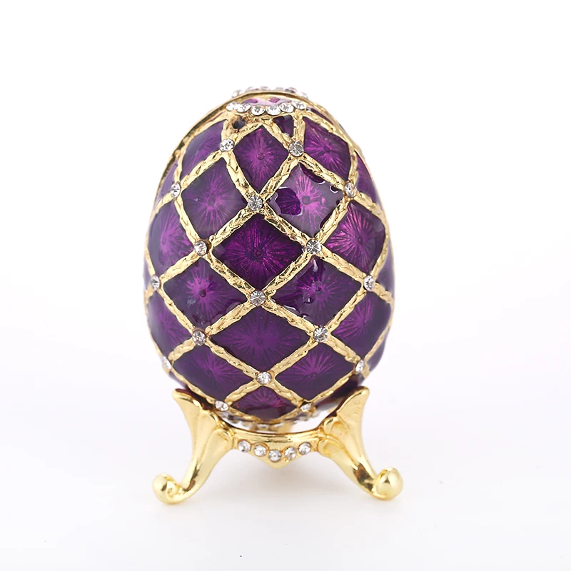 Русские faberge фиолетовые украшения для яиц расписанные коробки на подставке набор с эмалью и кристаллами для украшения дома