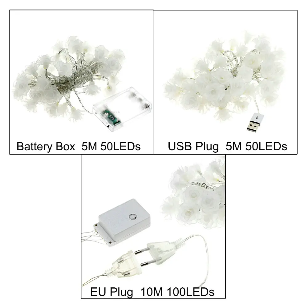 Батарея приведенный в действие Роза светодиодный гирлянды USB/220 V на свадьбу, день рождения, сад вечерние ко Дню Святого Валентина украшения гирлянды