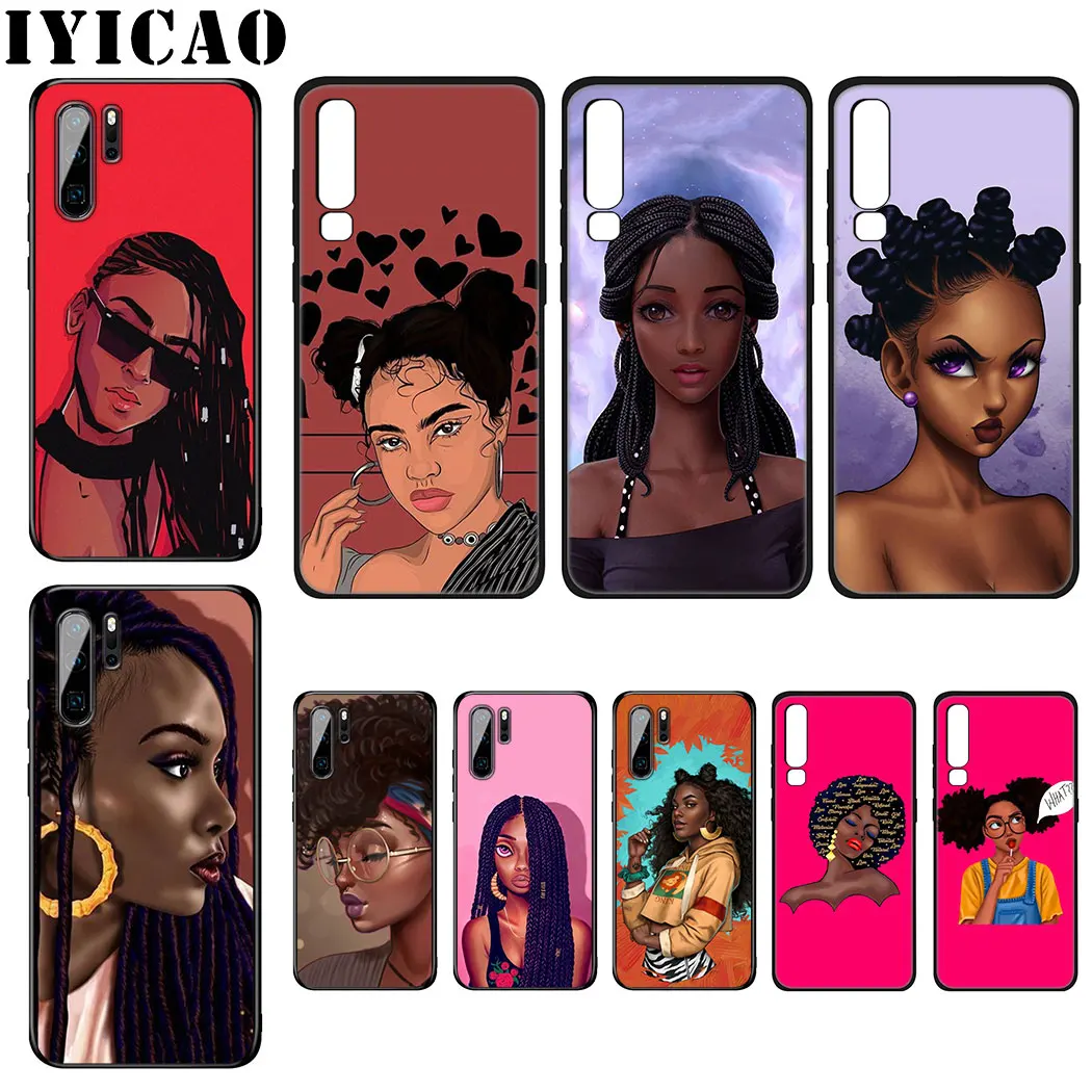 IYICAO Girls Black Women Art Soft Silicone Case for Huawei P Smart P30 P20 P10 Lite Pro Phone |