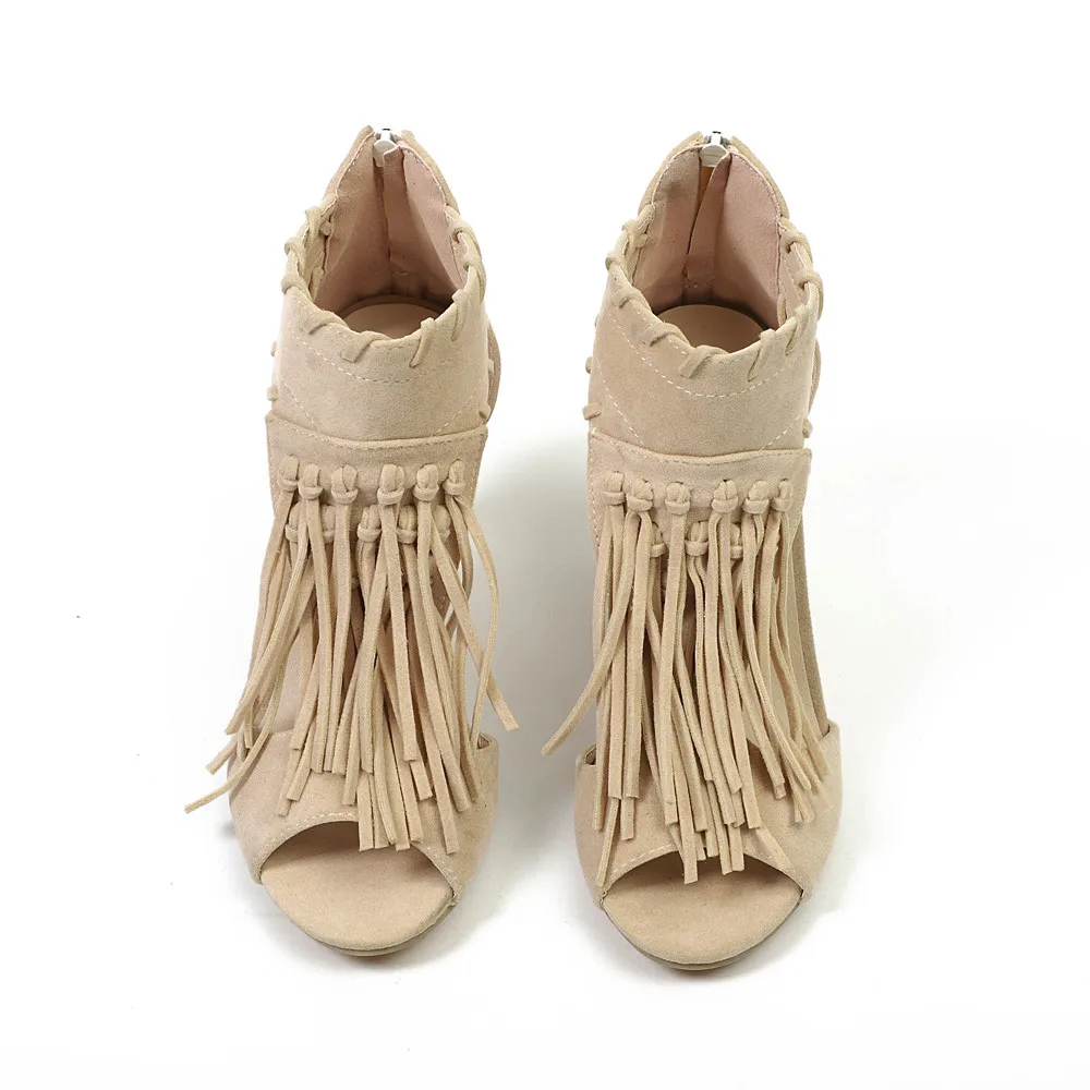 

MUQGEW Women's Shoes Platform Ladies Sandals Ankle Tassel Zip Peep Toe High Heel Shoes Casual Open Toe Gladiator Wedges Shoes 13