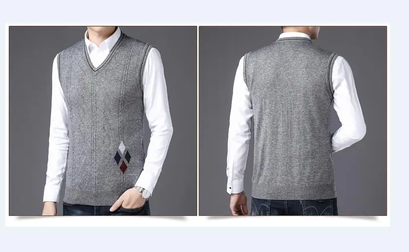 Мужские новые модные дизайн плед кашемировый свитер жилет мужской v-образным вырезом без рукавов в клетку шерстяной свитер Пуловеры