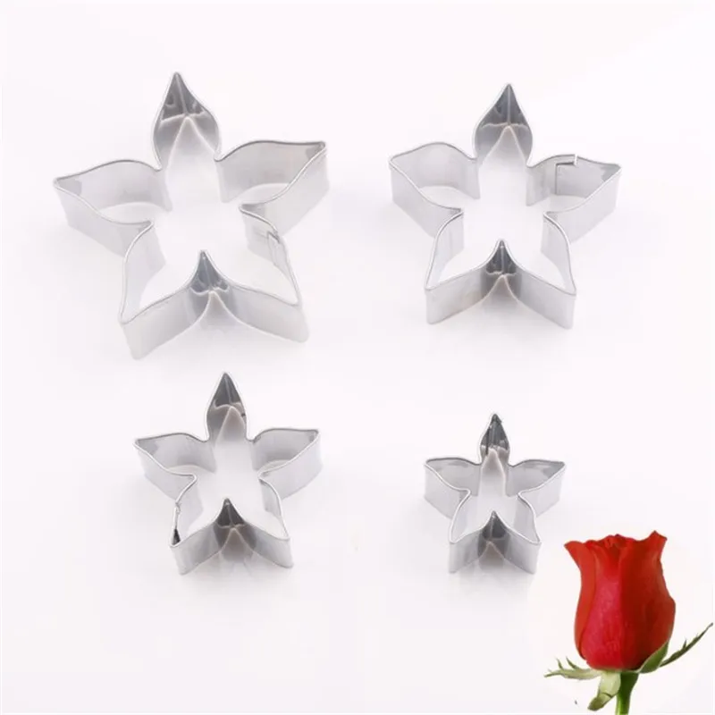 

4pcs/set DIY Stainless Steel Cookie Cutter Rose Flower Calyx Serrated Leaves Biscuit Fondant Cake Mould Icing Mold Tool kitchen
