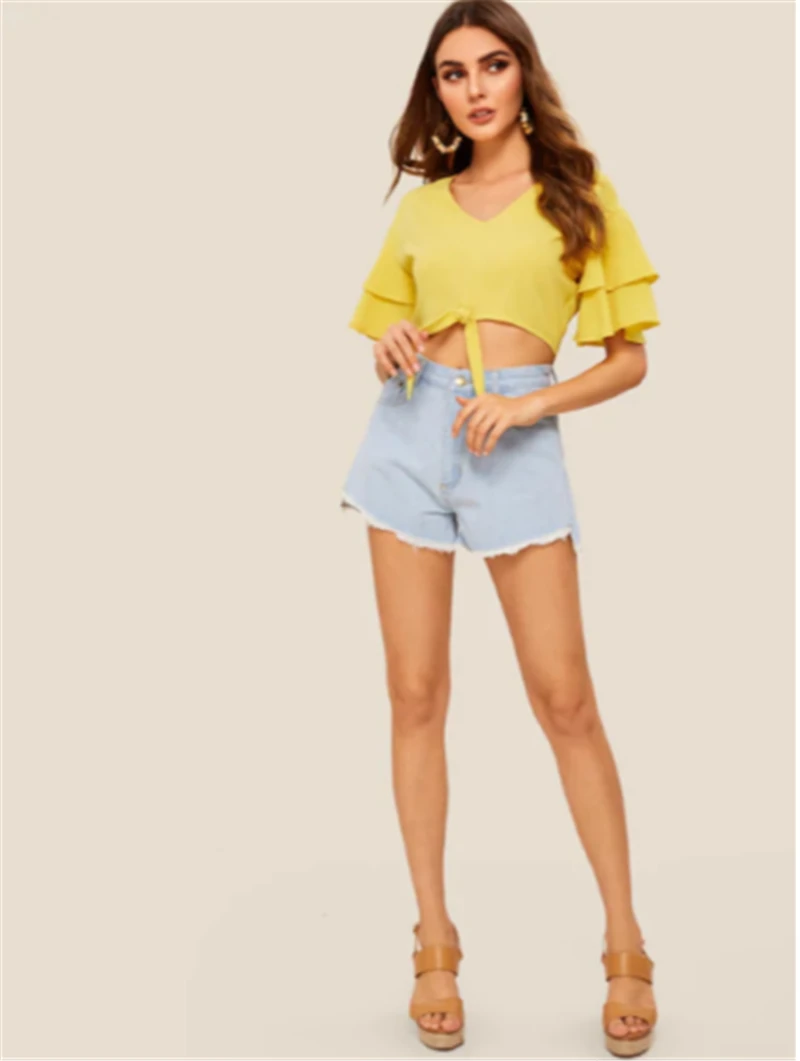 New Fashion Women Casual Loose Summer Short Sleeve T-shirt Tops Sexy Chiffon Crop Tops Ladies V Neck Sunsuit New Fashion Women Casual Loose Summer Short Sleeve T-shirt Tops Sexy Chiffon Crop Tops Ladies V Neck Sunsuit