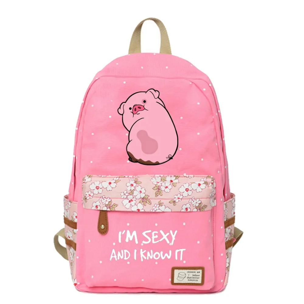 

WISHOT Gravity Falls Waddles Canvas bag Flower wave point Rucksacks backpack Girls women School Bags travel Shoulder Bag