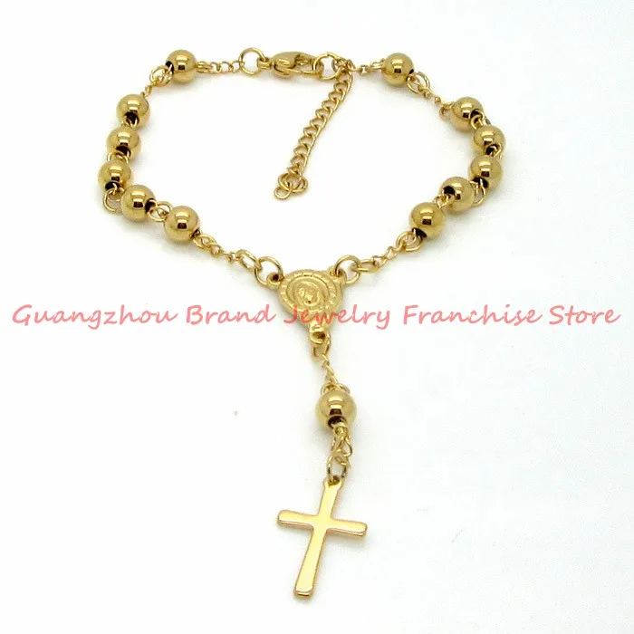 

Wholesale\ Retail! Lovely Jewelry 316L Stainless Steel Gold 6mm Beads Charms Bracelet For Girl, Lowest Price Best Quality