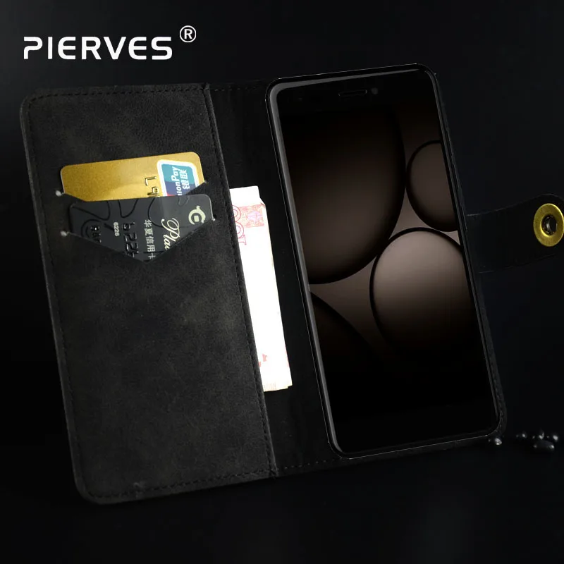 

Pierves Handmade Retro Flip Cover with Snap Magnetic Closu Vintage Leather Wallet Phone Case For ZTE Blade A6 MAX
