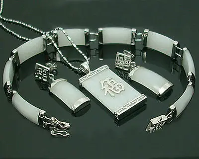 

Jewelry White jade necklace bracelet earring Set>AAA 18K GP Plated gold Bridal wide watch wings queen JEWE