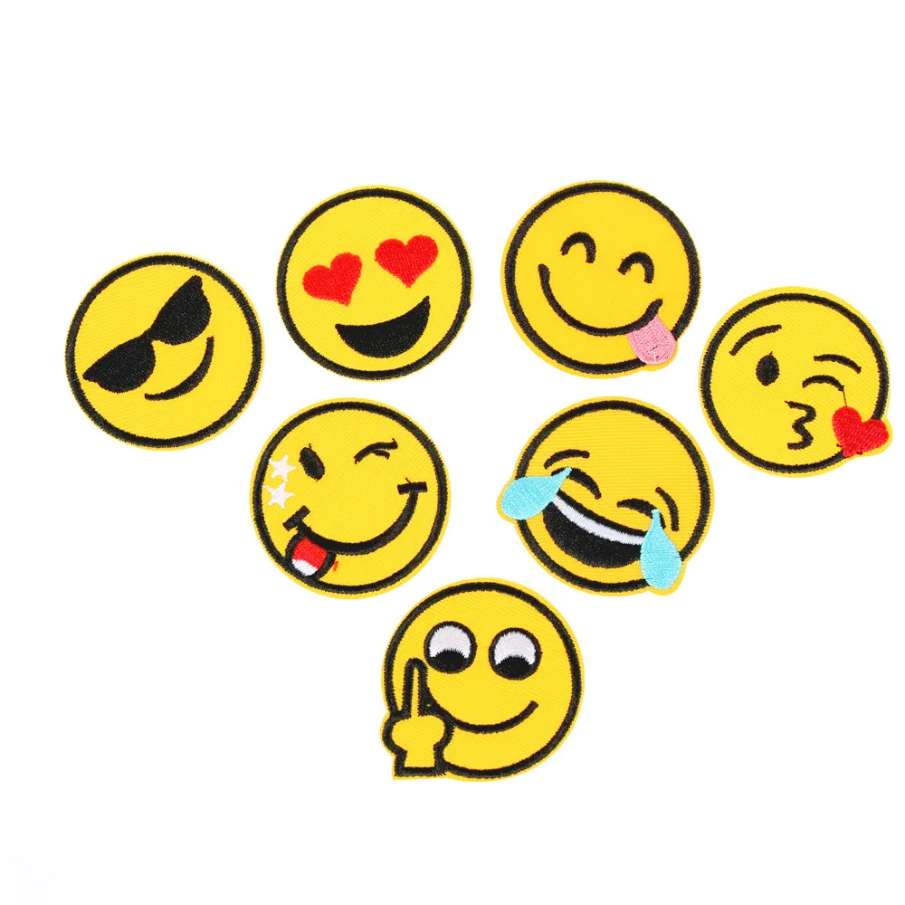 

Dia 6cm DIY Embroidered Emoji Patches Kids Cartoon Motif Patch Smile Face Iron On Applique For Cloth Stickers Hot Sale