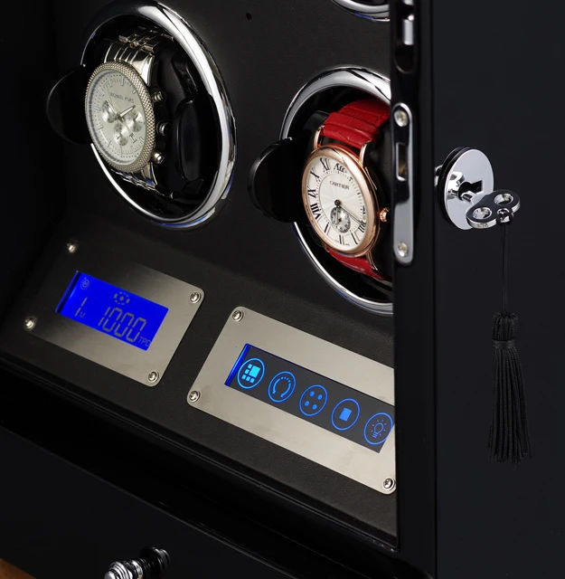Высококачественный твердый деревянный Модернизированный виндер механических часов со светодиодное освещение управления сенсорной панелью ящика автоматические часы с коробкой 4+ 0