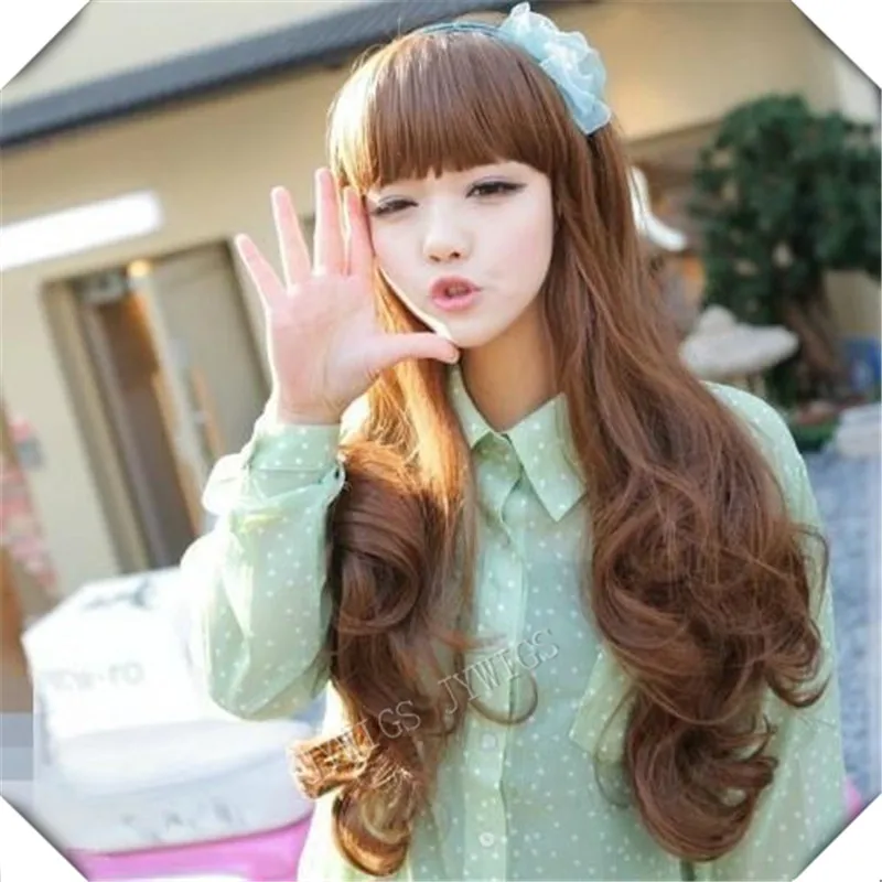 Pixie Cut Hairstyle Wig Sexy Womens Full Bangs Wig Girls Long Wavy