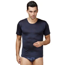 100% reiner Seide herren Unterhemden Männlichen Kurzarm Shirts Männer Casual T-shirt Mann Oansatz T-shirt Mann Solid unterhemd