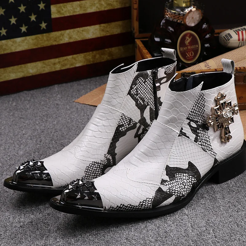 Men's British Retro Desert Boots Man Fashion Street Rivets Metal Ankle Genuine Leather Martin Male Big Size Evening Shoes |