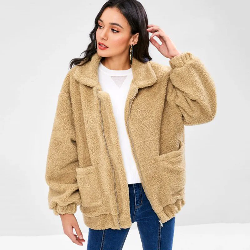 

Women Sherpa Fleece Sweater Zip Cardigan With Pocket Winter Warm Tops Female Casual Sherpa Cardigan Sweaters