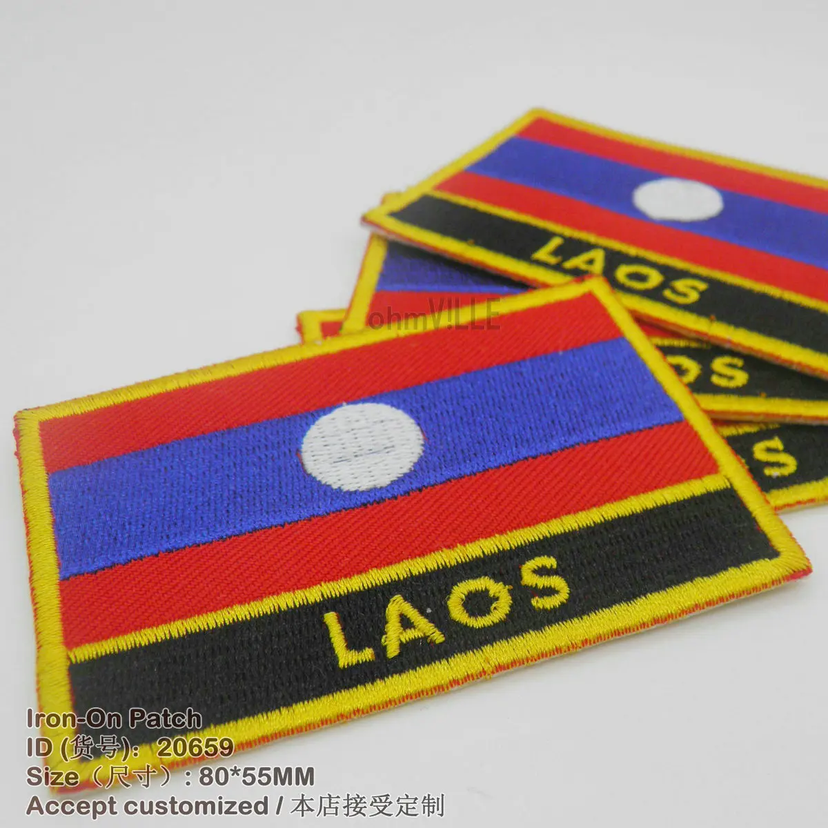

2016 New LAOS National Flag Embroidered Patch Iron on Patches For Clothing Applique Handmade 3D Embroidery Bordados Eco-Friendly