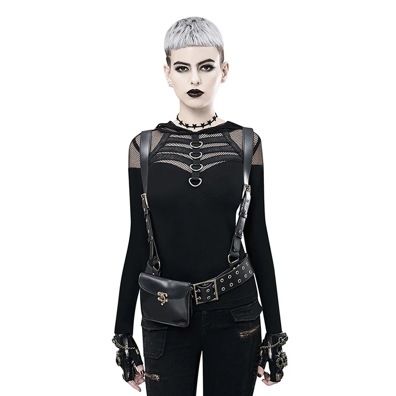 

Corstory Steampunk Waist Bags Retro Women Black Leather Street Style Mini Motorcycle Leg Thigh HolsterBag Crossbody Bag