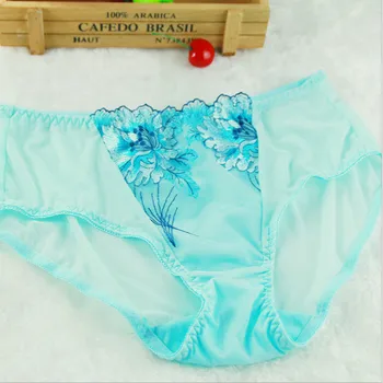 

2 pieces 2 colors/lot,Women's Briefs Sexy Underwear Embroidery Flower L XL XXL Light Blue Underpants Mesh Briefs panties
