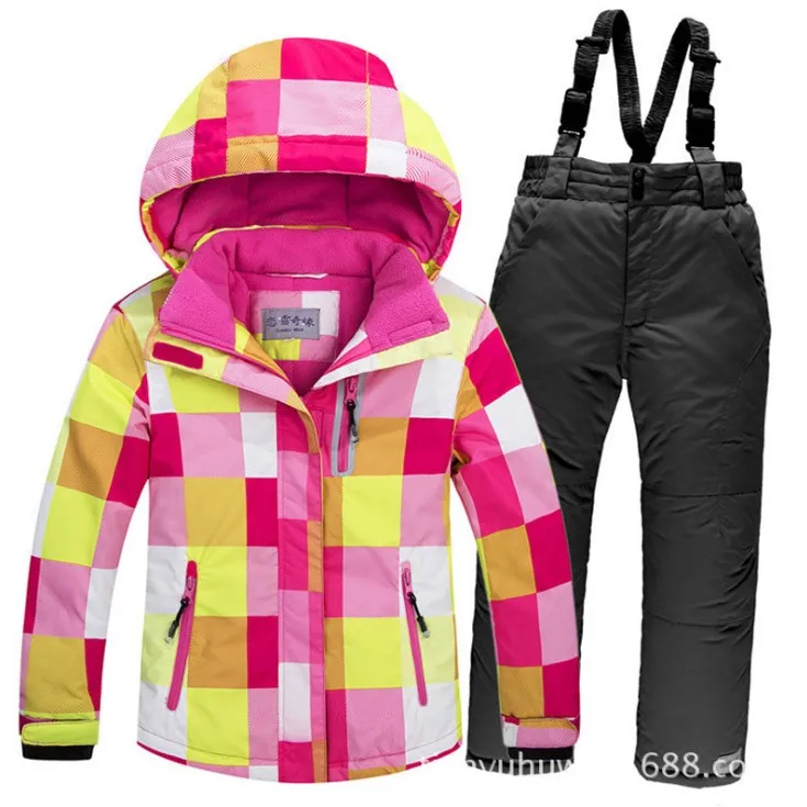 Детский лыжный костюм для мальчиков и девочек; комплект из куртки и комбинезона; Водонепроницаемая детская зимняя спортивная одежда; комплект из 2 предметов