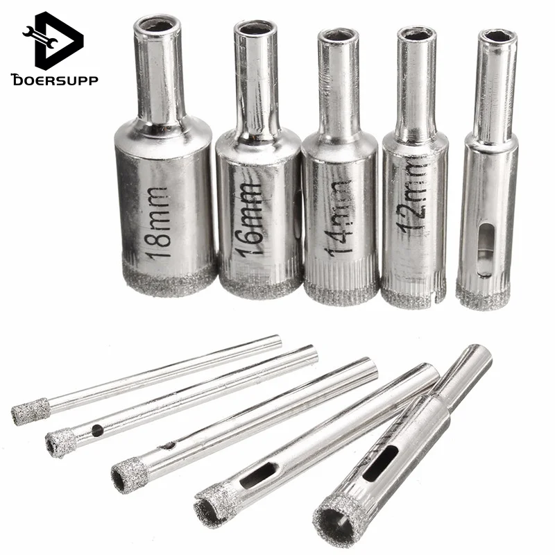 10Pcs/set 3 18MM Diamond Coated Core Hole Saw Drill Bit Set Tools 50mm