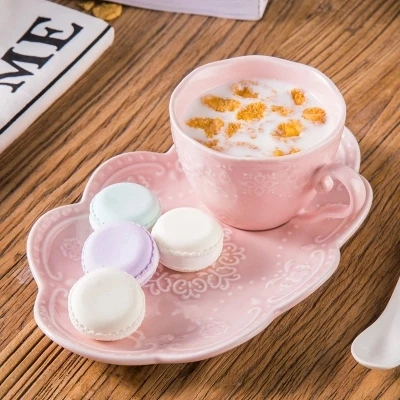 

Simple Japanese style Creative Ceramic Cup Coffee Mug Snack dish set simple English Afternoon Tea cup with spoon