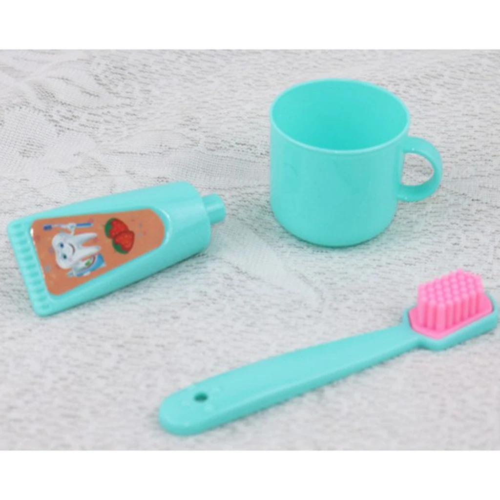 Doll House Miniature Household Toiletries Set Toothbrush Teeth Soap For 25cm Mellchan Doll Accs 6Pcs Green 