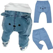 Одежда для маленьких мальчиков и девочек Джинсовая одежда с рисунком медведя длинные штаны для детей от 0 до 3 лет