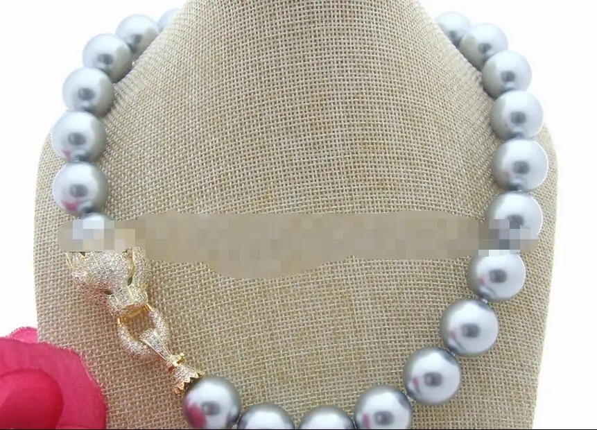 

19" 18MM Sea Shell gray Pearl CZ Clasp Necklace