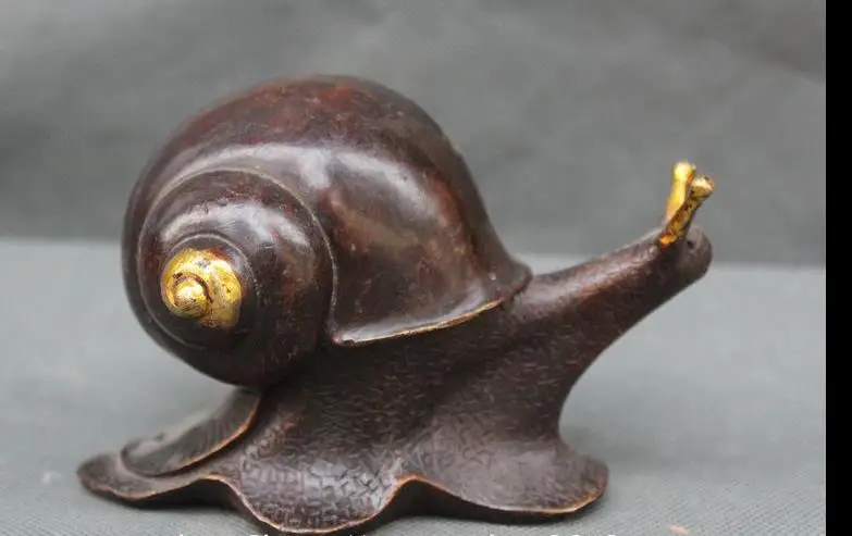 

880070246<<<5" China Fengshui Bronze Snail Escargot Mollusc Decoration Statue