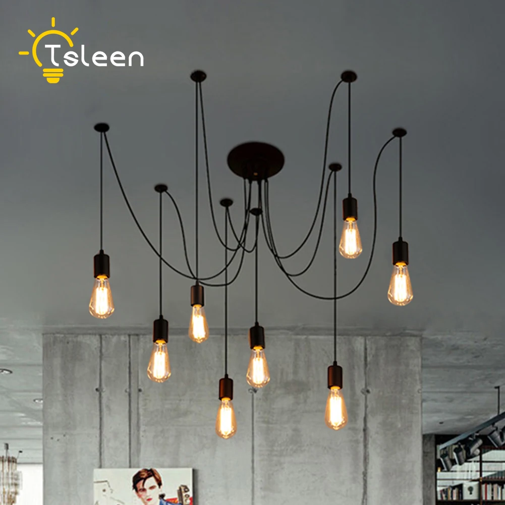 

TSLEEN E27 E26 Retro Nordic Spider Pendant Led Lamp Adjustable Swag Light Holder Set Pendant Lights Vintage Loft Lampe Luminaria