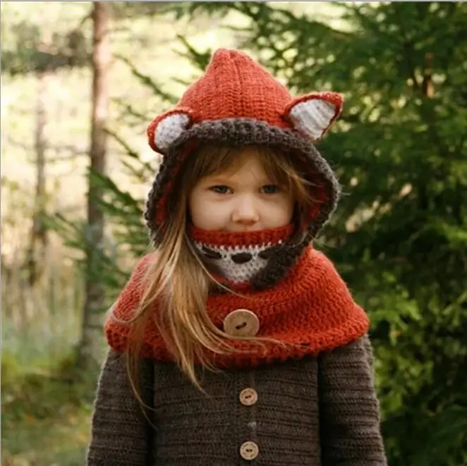

Christmas gift Children's Headband Scarves Warm Photography Props Winter Knitted Wool Cap Fox Scarf knitted Suit
