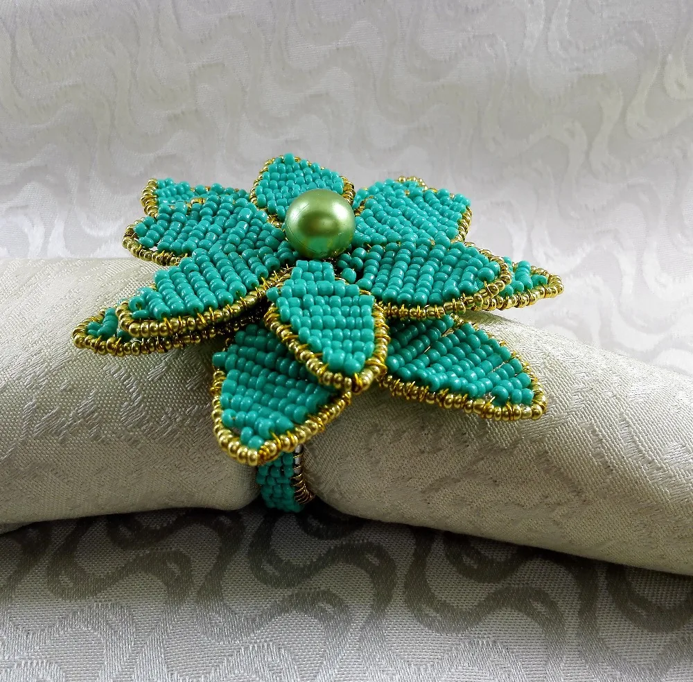 beads napkin ring, glass flower napkin holder for wedding free shipping
