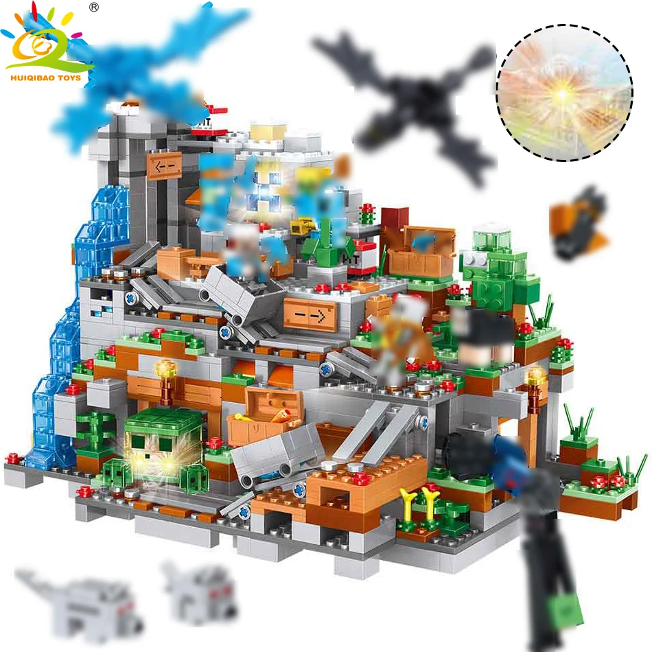 

HUIQIBAO TOYS 1315pcs Minecrafted Cave Zombie Alex dragon Figure Building Blocks For kids Compatible Legoingly City Light Bricks