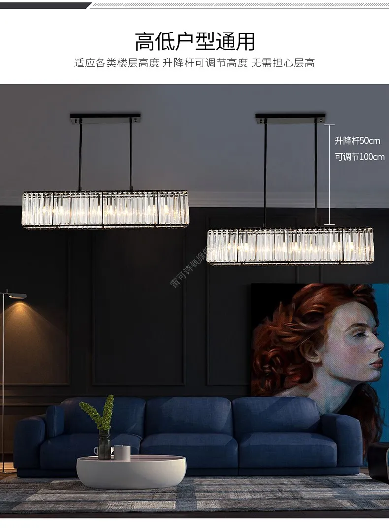 3-light Американский Винтаж Ретро хрустальная люстра освещение для столовой Ресторан вертикальный Утюг стержень подвесной светильник