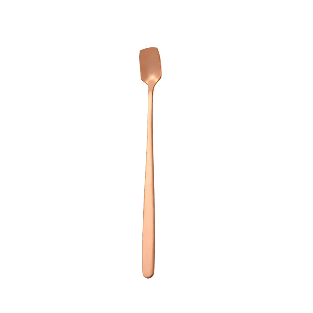 short-rosegold 1 шт., креативная кофейная ложка, красочная, из нержавеющей стали, с длинной ручкой, ложка для перемешивания, для скрещивания, черная, золотая, с короткой ручкой, ложка с квадратной головкой - Цвет: short-rosegold