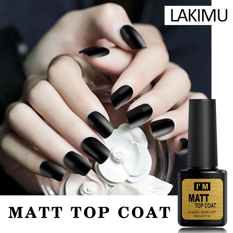 

Lakimu Gel Polish Soak Off UV Nail Varnish Matte Top Coat Long Lasting Nail Gel with Black Purple Nail Art Set Top Base Coat