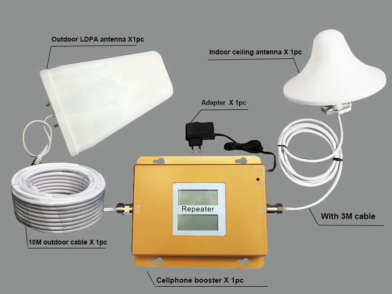 Dual band Signal gsm repeater 2G 3G 4G mobile signal repeater GSM 900MHz UMTS 2100MHz WCDMA Cellular Signal Booster Antenna kit (8)