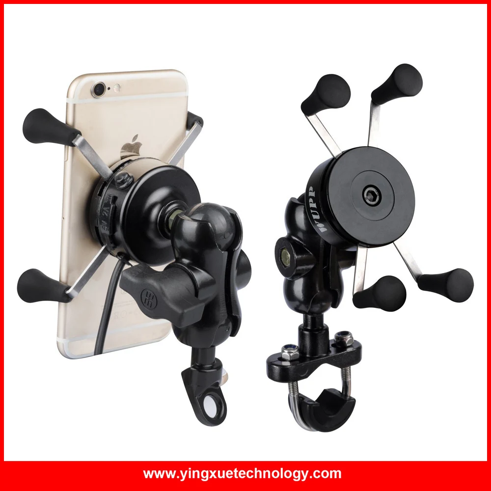 Motorcycle Cell Phone Grip Clamp Stand Holder Mount Bracket with USB Charger Socket for iPhone