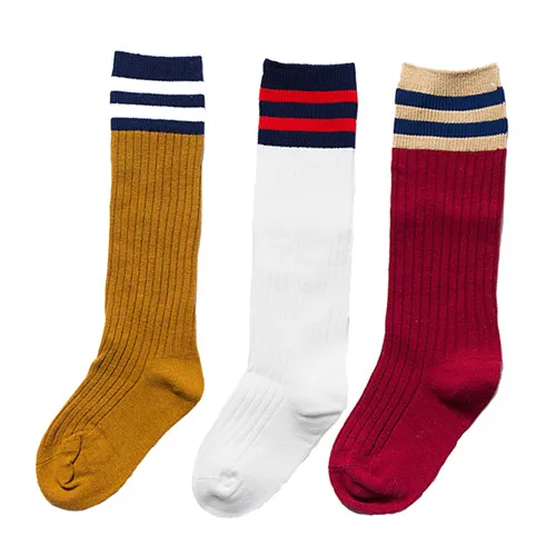 3 пар/лот, длинные носки для маленьких девочек и мальчиков детские спортивные носки в полоску, Хлопковые гольфы для мальчиков Аксессуары, От 1 до 9 лет - Цвет: Yellow White Red