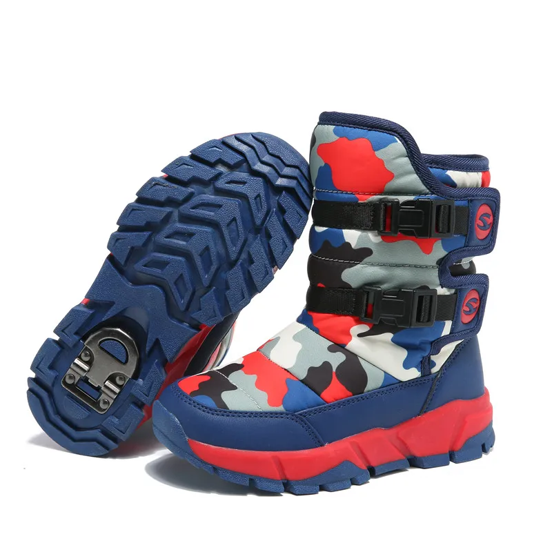 

QIUTEXIONG Waterproof Mid-Calf Snow Boots for Girls Pu Leather Warm Plush Children's Shoes Rubber Kids Boots Girls Winter Boots