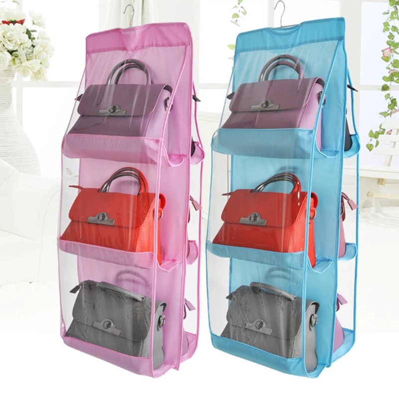 6 Pockets Clear Hanging Closet Handbag Holder Storage Bag 237299in