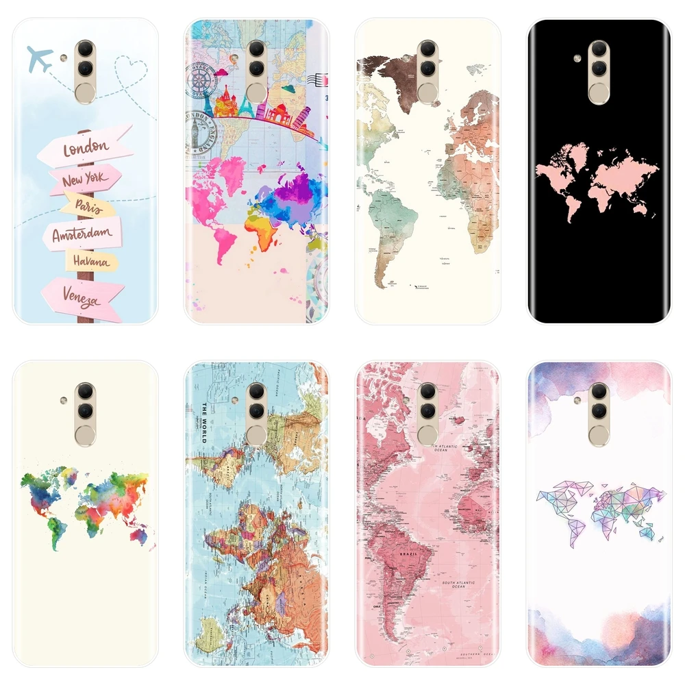 

Back Cover For Huawei Mate 7 8 9 10 20 Lite World Map Travel Airplane Silicone Soft Phone Case For Huawei Mate 9 10 20 Pro Case
