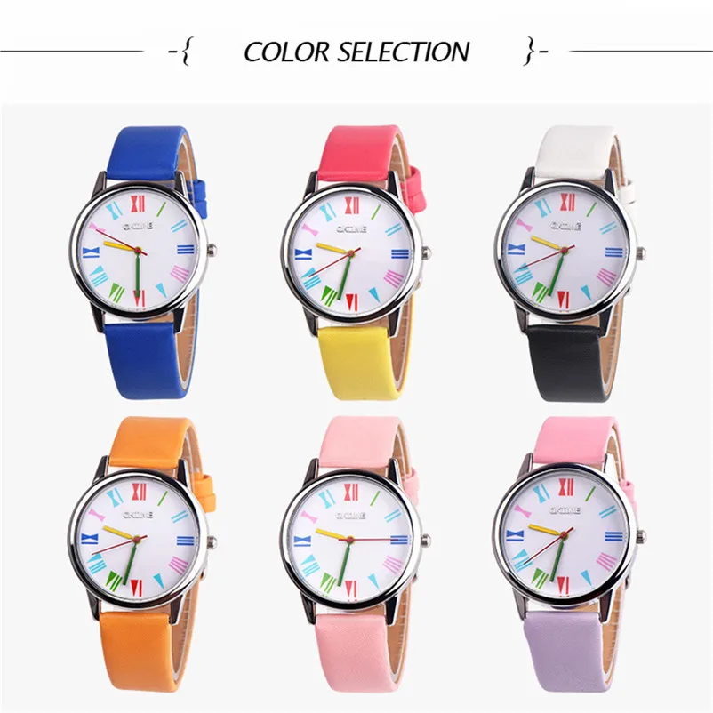 Fashion women's watches 2018 fashion Retro Rainbow Design Leather Band Analog Alloy Quartz Wrist Watch relogio feminino Y06 (2)