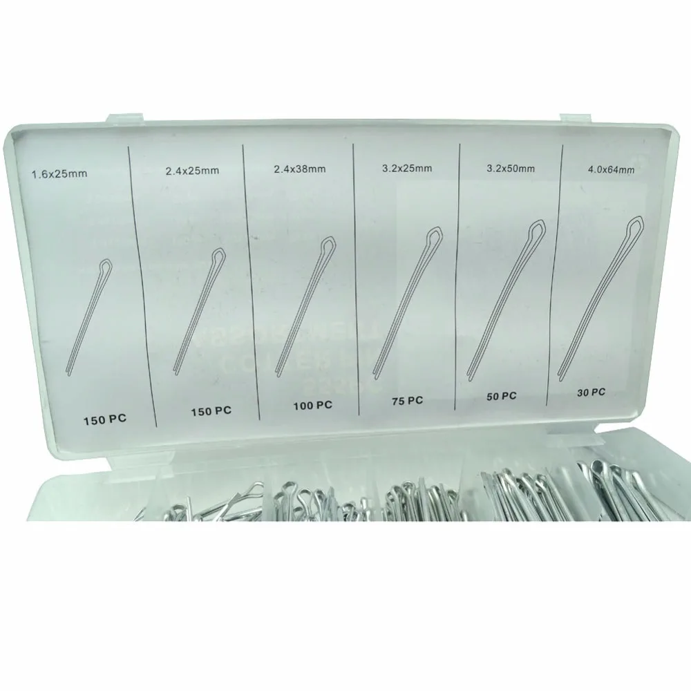 Lowest Price 555pcs 6 Size Cotter Pins Assortment Repair Tool Sets U-shaped Hardware Assortment HW075