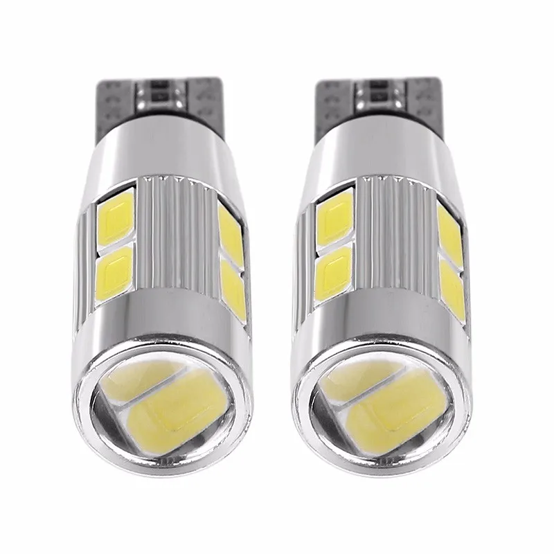 2 قطع قاد t10 في canbus w5w 194 الداخلية زينون الأبيض الصمام في canbus لا خطأ obc t10 10smd 5630 5730 مع عدسة الإسقاط الألومنيوم