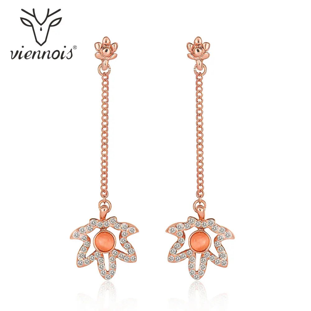 

Viennois Rose Gold Color Drop Earrings for Women Maple Leave Earrings Female Jewelry Autum Collection