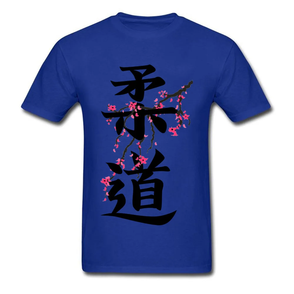 kanji judo sakura Printing T-Shirt for Men 100% Cotton Summer Tops & Tees Normal Tops Tees Short Sleeve Brand Round Collar kanji judo sakura  blue