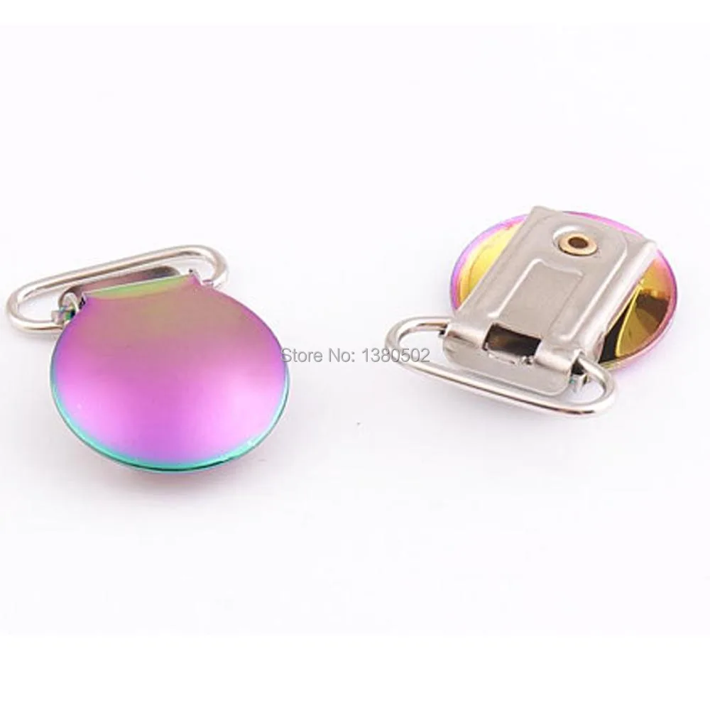 

6pcs/lot rainbow color vacuum plating colorful round shape Suspender Clips straps Clips for garment