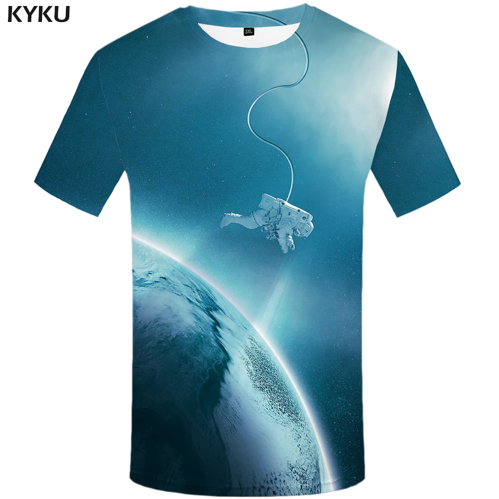 

KYKU Brand Astronaut T shirt Men Galaxy Anime Clothes Space Tshirt Printed Earth Shirt Print Metal T-shirts 3d Short Sleeve