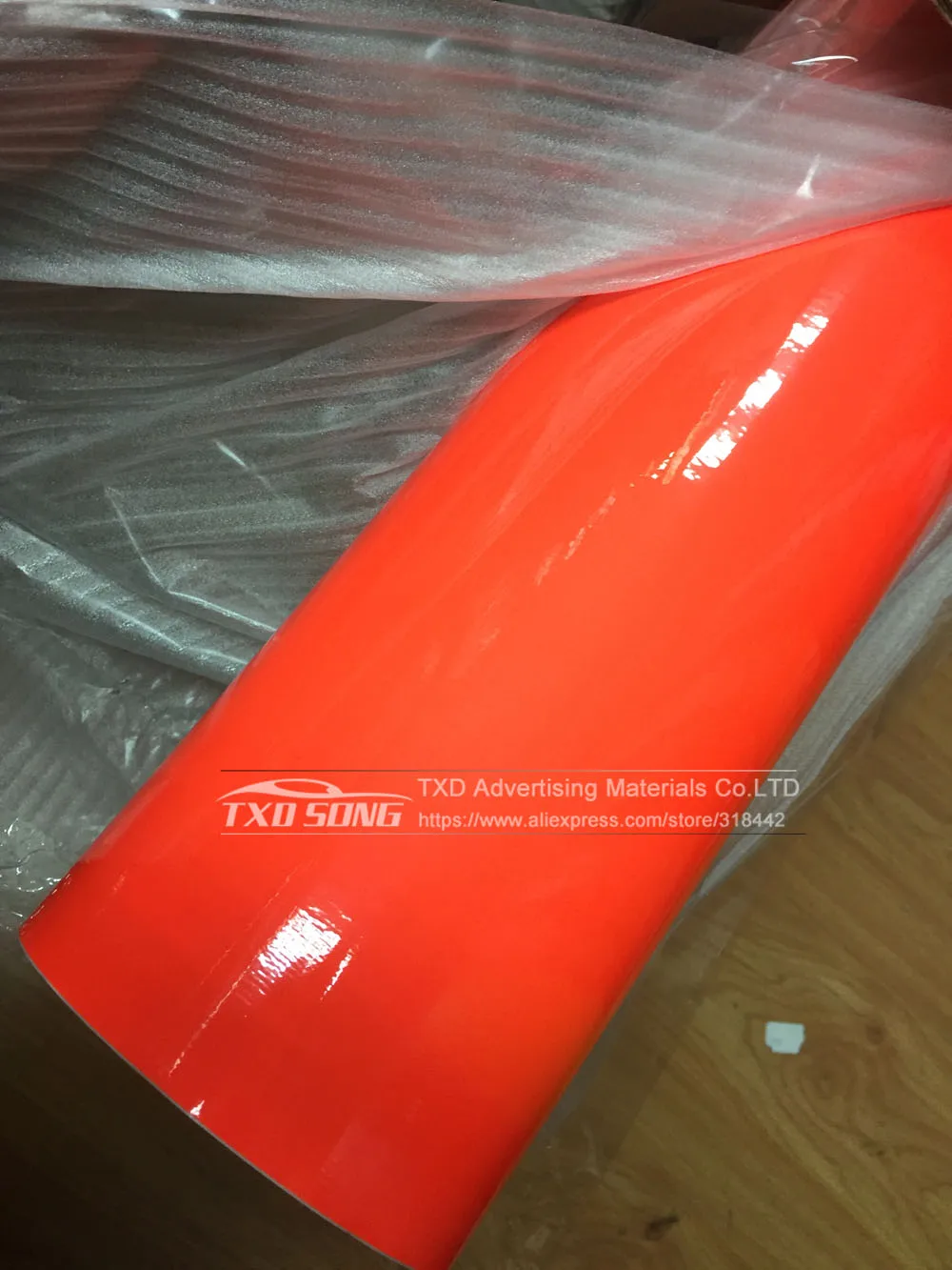 50CM*200CM/300CM Gloss Neon Fluorescent Yellow Vinyl Vehicle Car Wrap Film Sheet Roll with Air Bubbles Free neoprene seat covers