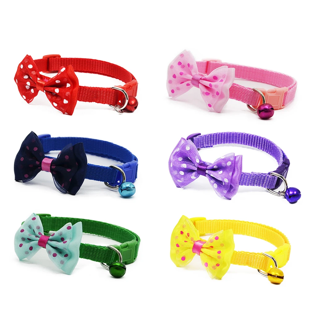 10 Pcs /Set Cute Bowknot with Bells Cats Collars Adjustable Bow Necktie
